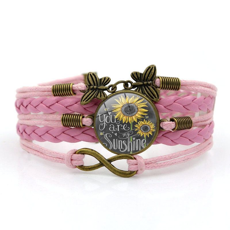 Rétro Papillon Infinity Combinaison Tressé Bracelet Imprimé Tournesol Temps Gemme Décoration À La Main Bracelet Multicouche