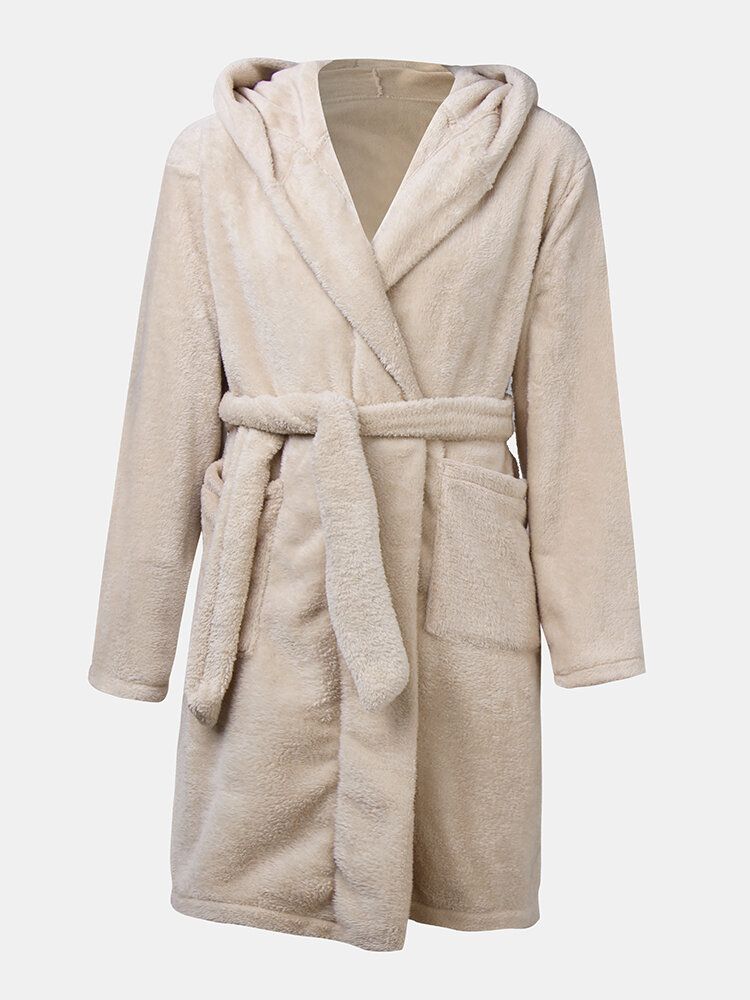Robe À Capuche En Flanelle De Couleur Unie Pour Hommes