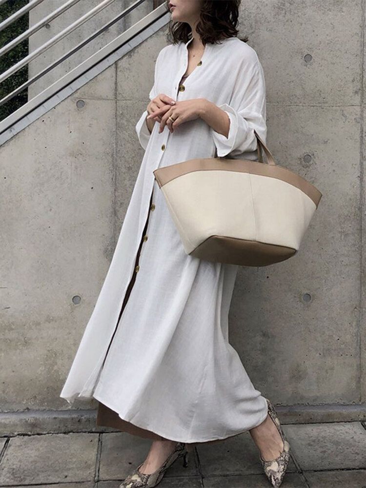 Robe Chemise Boutonnée À Manches Longues Et Col Montant Pour Femme