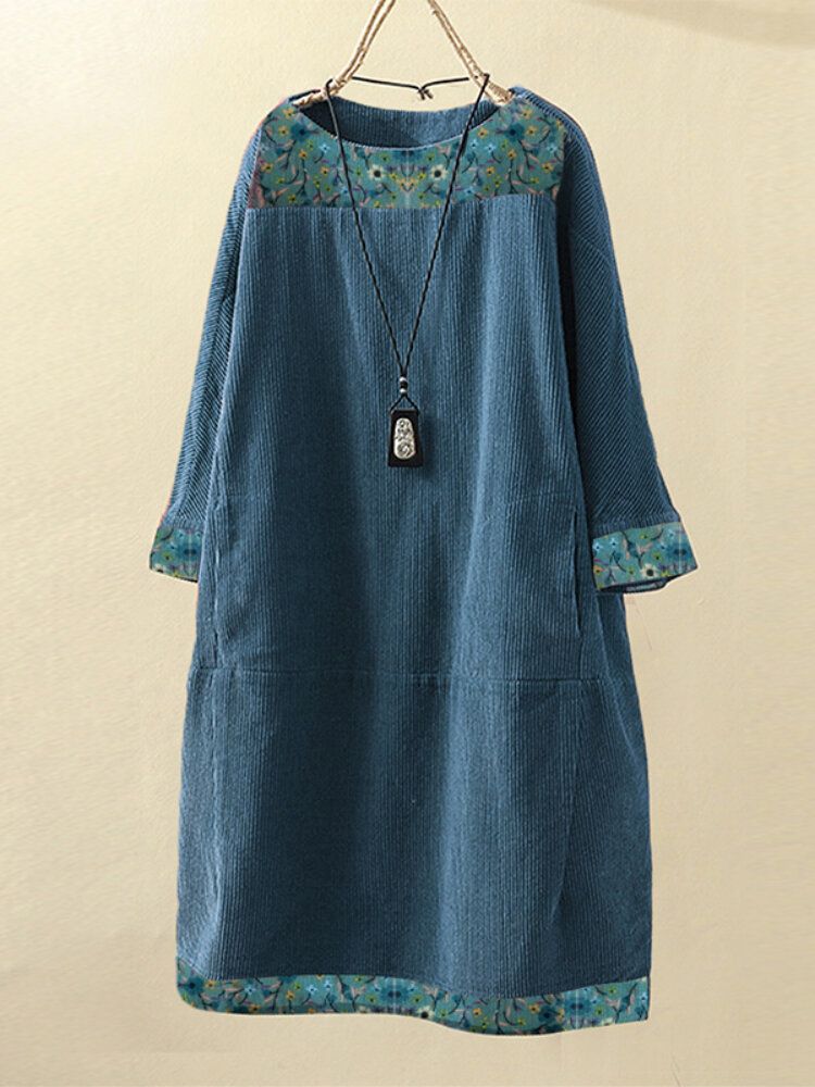 Robe Mi-longue Ample Décontractée Au Genou En Velours Côtelé Pour Femmes