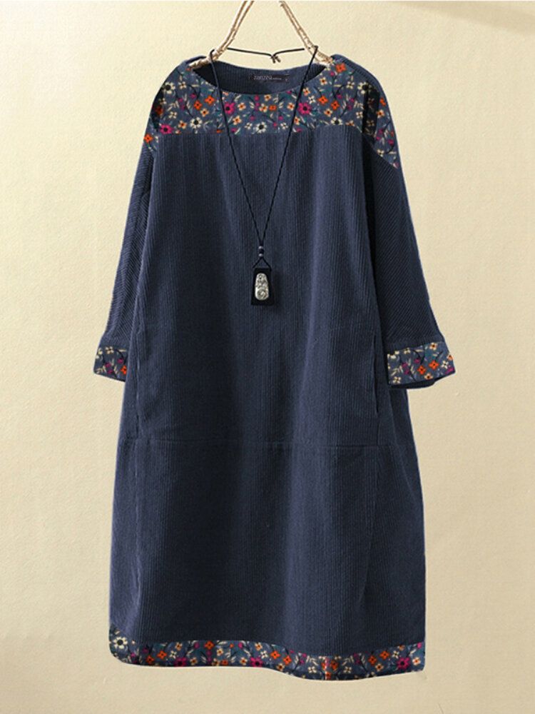 Robe Mi-longue Ample Décontractée Au Genou En Velours Côtelé Pour Femmes