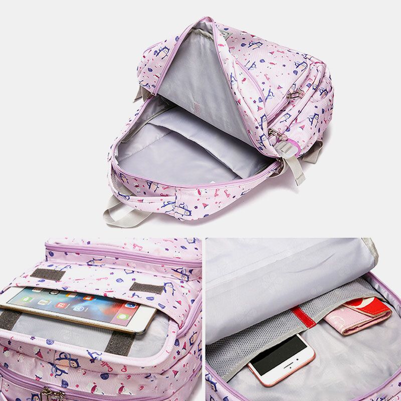 Sac À Dos Décontracté En Nylon Imprimé Grande Capacité Imperméable Pour Femme