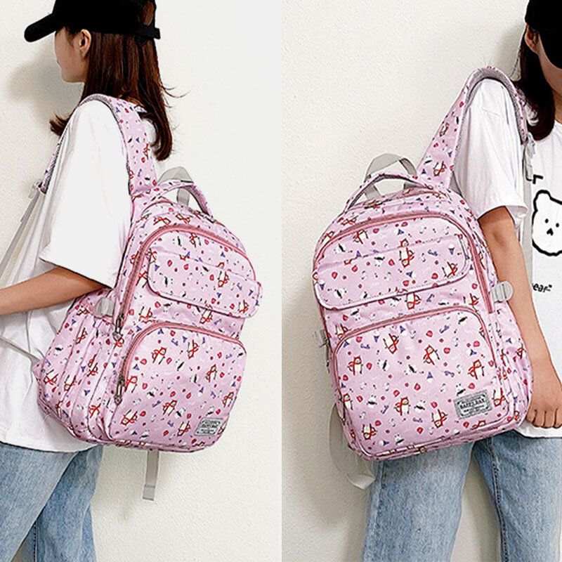 Sac À Dos Décontracté En Nylon Imprimé Grande Capacité Imperméable Pour Femme