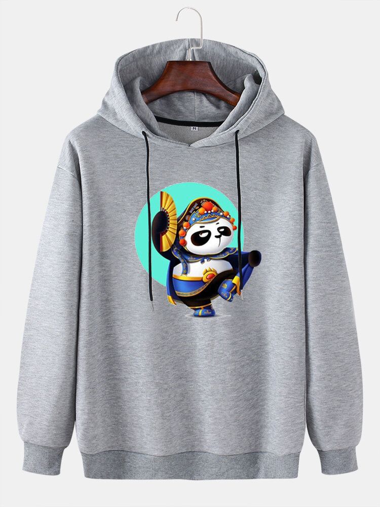 Sweat À Capuche Ample Quotidien Imprimé Panda Dessin Animé Pour Homme