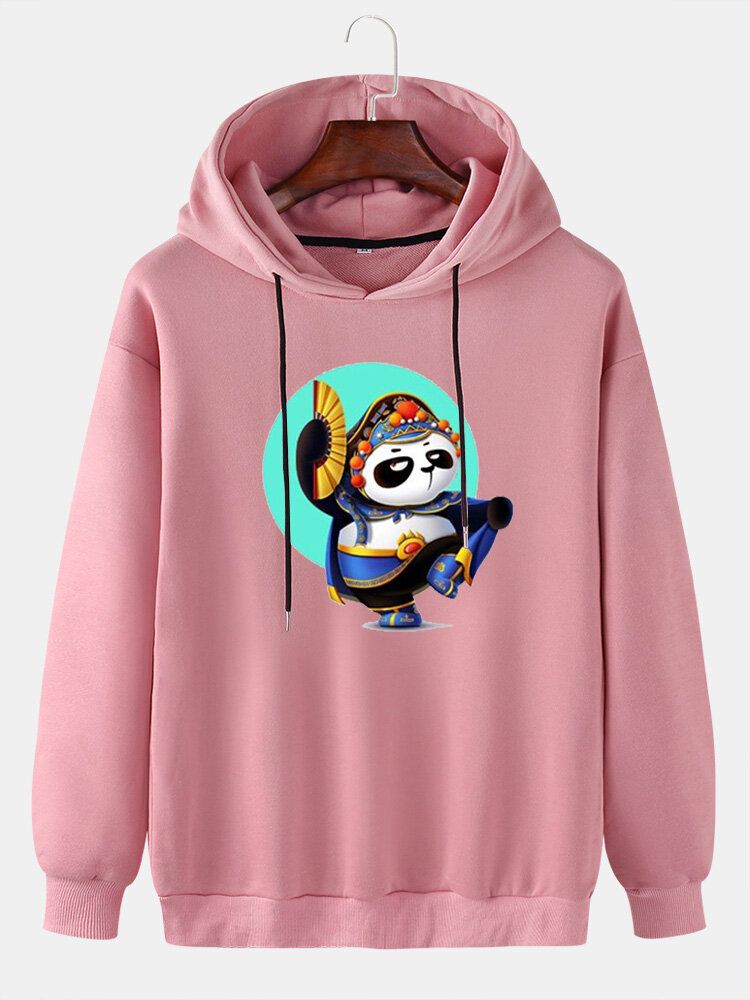 Sweat À Capuche Ample Quotidien Imprimé Panda Dessin Animé Pour Homme