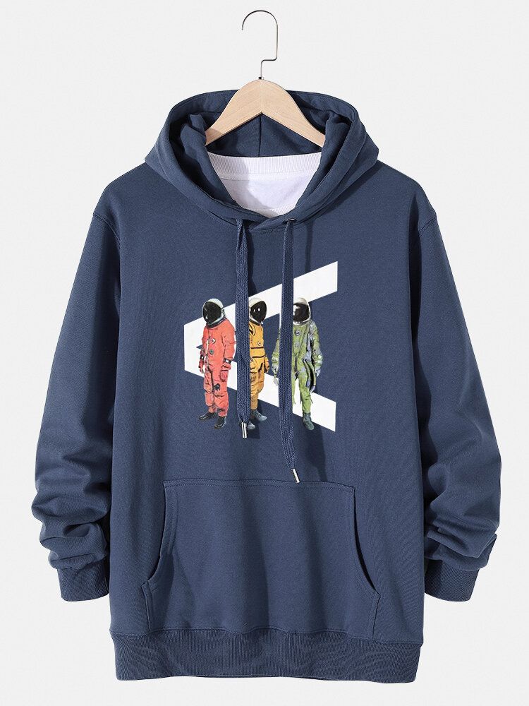 Sweat À Capuche Décontracté Imprimé Astronaute Dessin Animé Pour Homme Avec Poche Kangourou