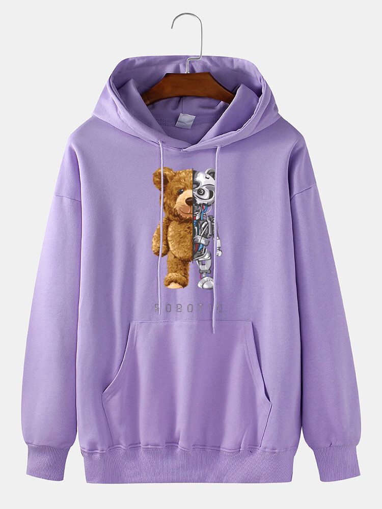 Sweat À Capuche Quotidien En Coton À Imprimé Ours Mécanique Pour Homme