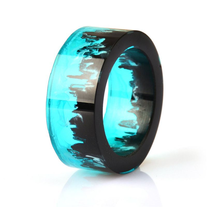 Temps Gem Epoxy Anneau Bricolage À La Main Peinture À L'encre Magique Forêt Résine Anneau Unisexe