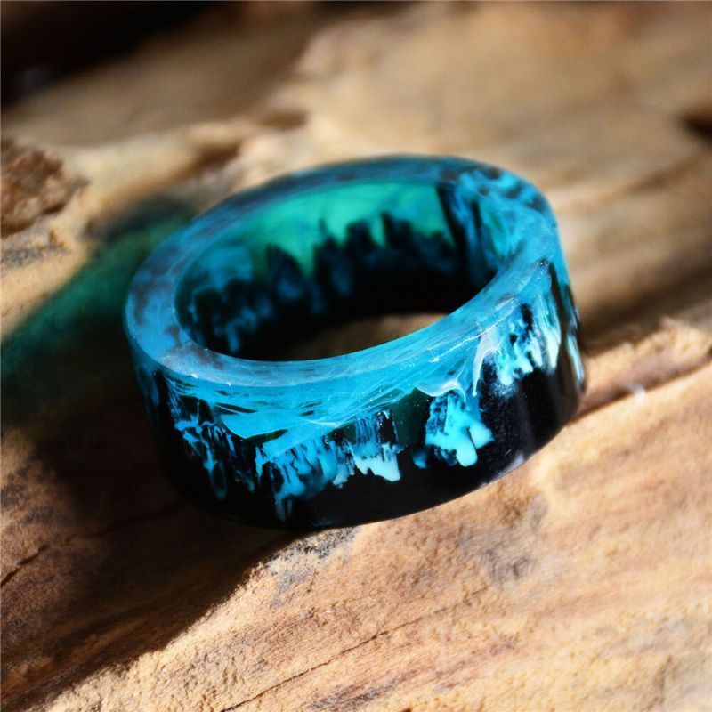 Temps Gem Epoxy Anneau Bricolage À La Main Peinture À L'encre Magique Forêt Résine Anneau Unisexe