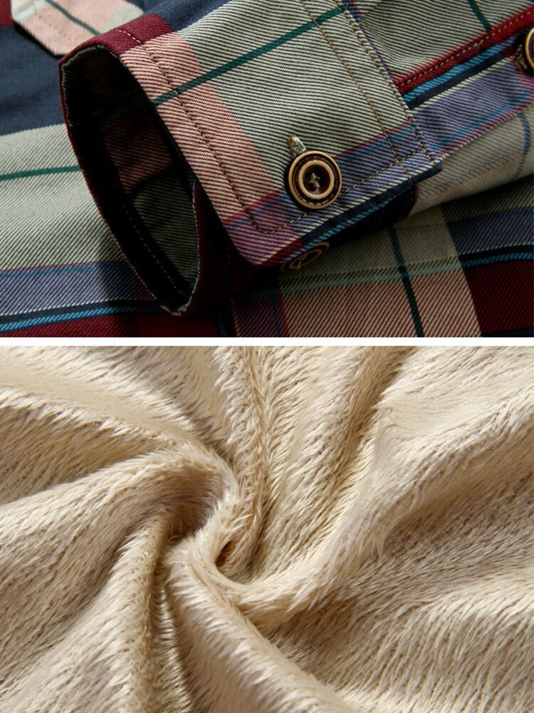 Veste Chemise Doublée Polaire Épaisse À Carreaux En Coton Pour Homme Avec Poche