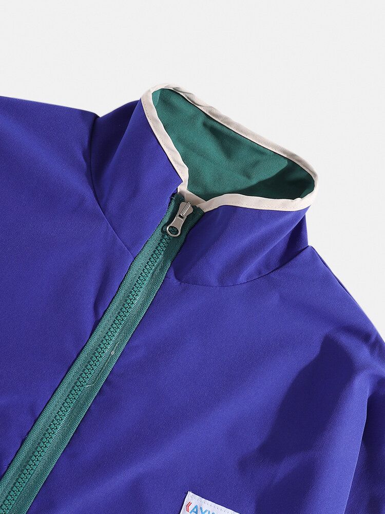 Veste Décontractée Réversible À Col Montant Et Patchwork Pour Hommes
