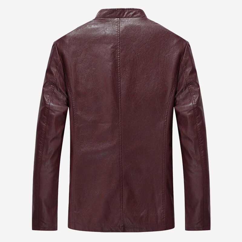 Veste De Motard Noire À Col Montant Pour Homme Printemps Automne Faux Leat