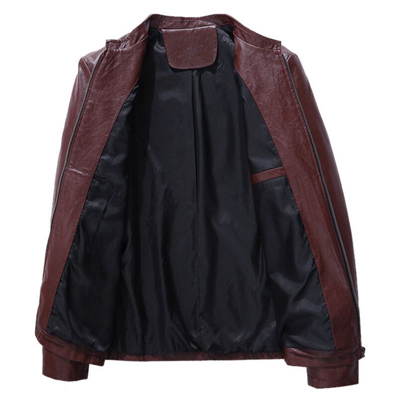 Veste De Motard Noire À Col Montant Pour Homme Printemps Automne Faux Leat