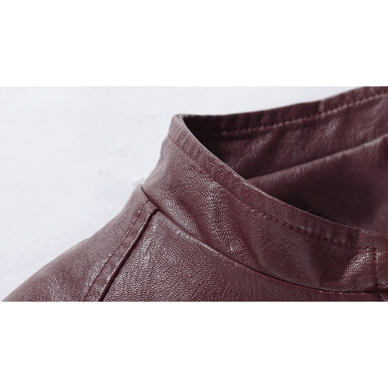 Veste De Motard Noire À Col Montant Pour Homme Printemps Automne Faux Leat