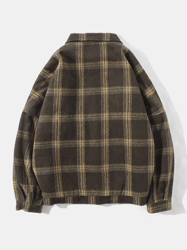 Veste De Poche À Revers Doublée En Laine D'agneau À Carreaux Vintage Pour Hommes