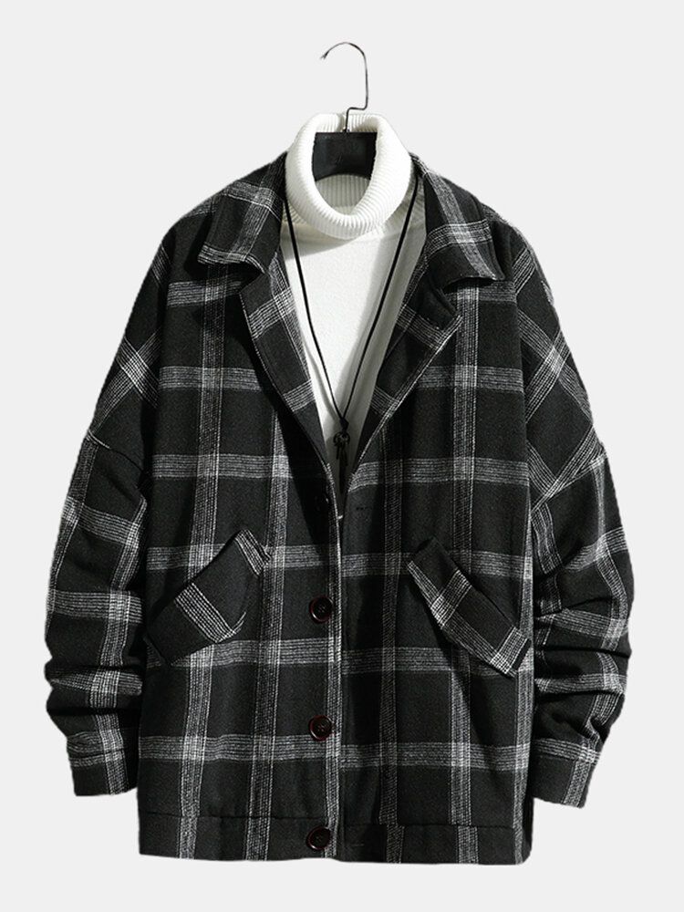 Veste De Poche À Revers Doublée En Laine D'agneau À Carreaux Vintage Pour Hommes
