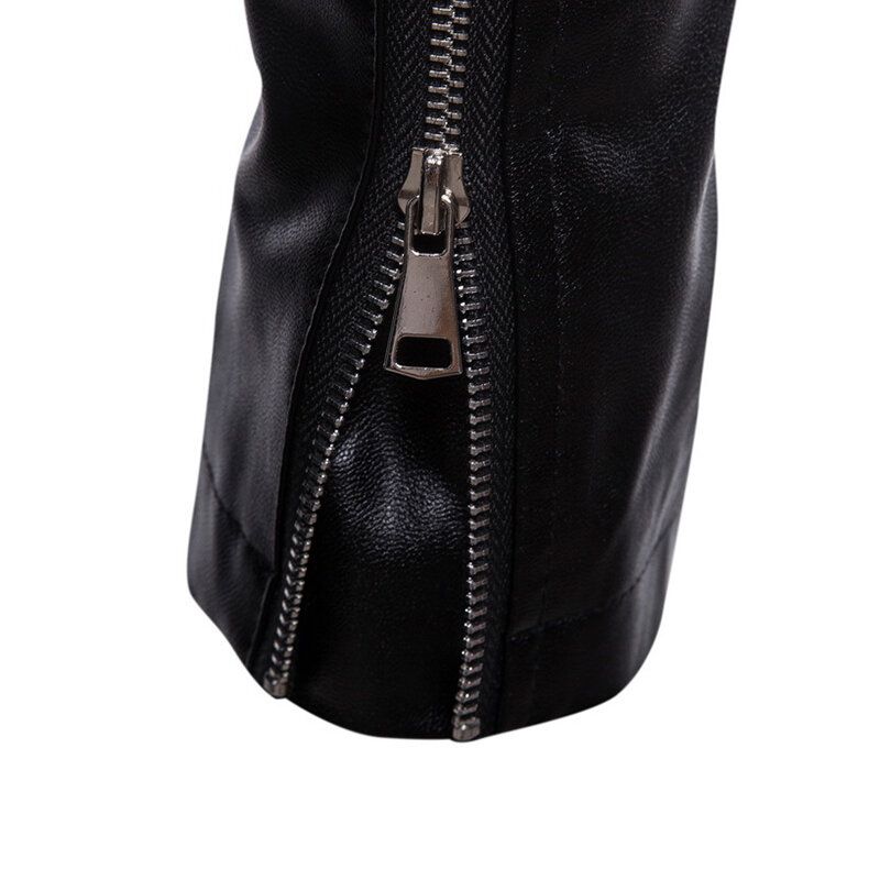 Veste En Similicuir Noir Mi-long Pour Homme Avec Poche Et Col Montant