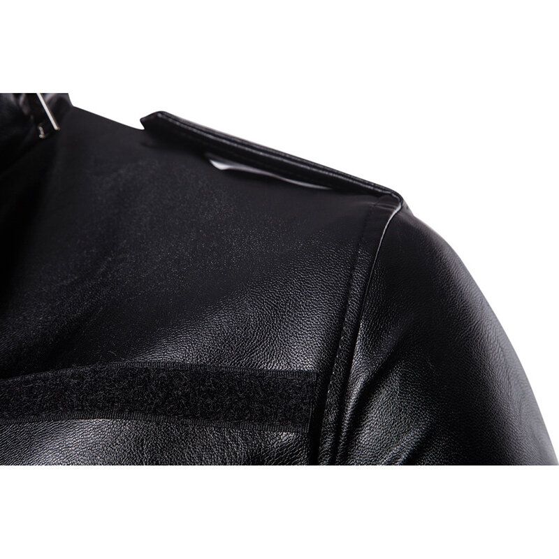 Veste En Similicuir Noir Mi-long Pour Homme Avec Poche Et Col Montant