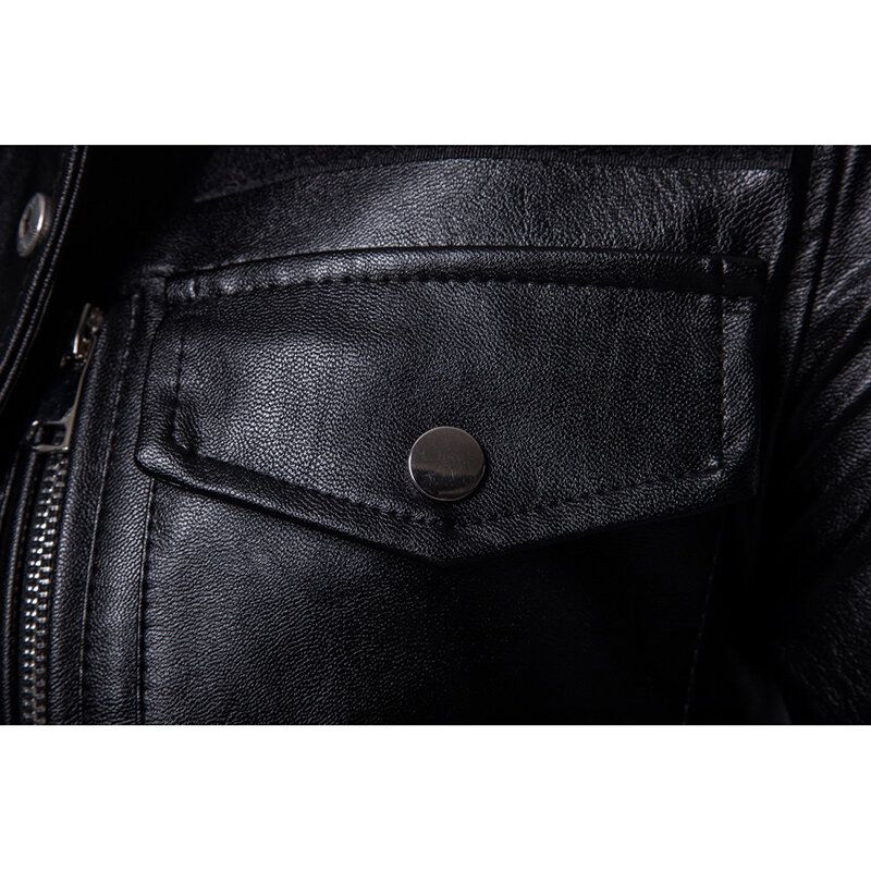 Veste En Similicuir Noir Mi-long Pour Homme Avec Poche Et Col Montant