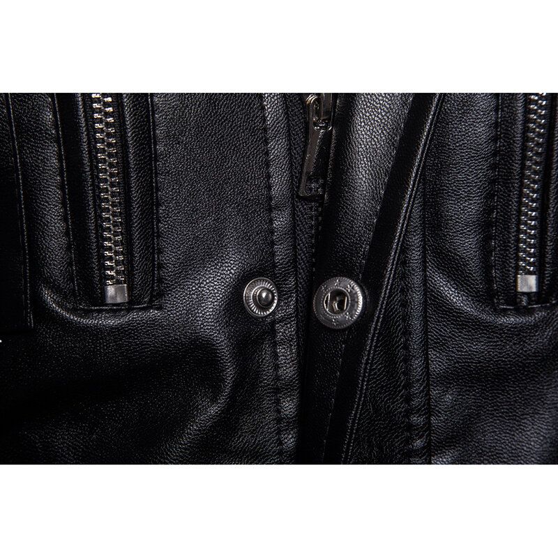 Veste En Similicuir Noir Mi-long Pour Homme Avec Poche Et Col Montant