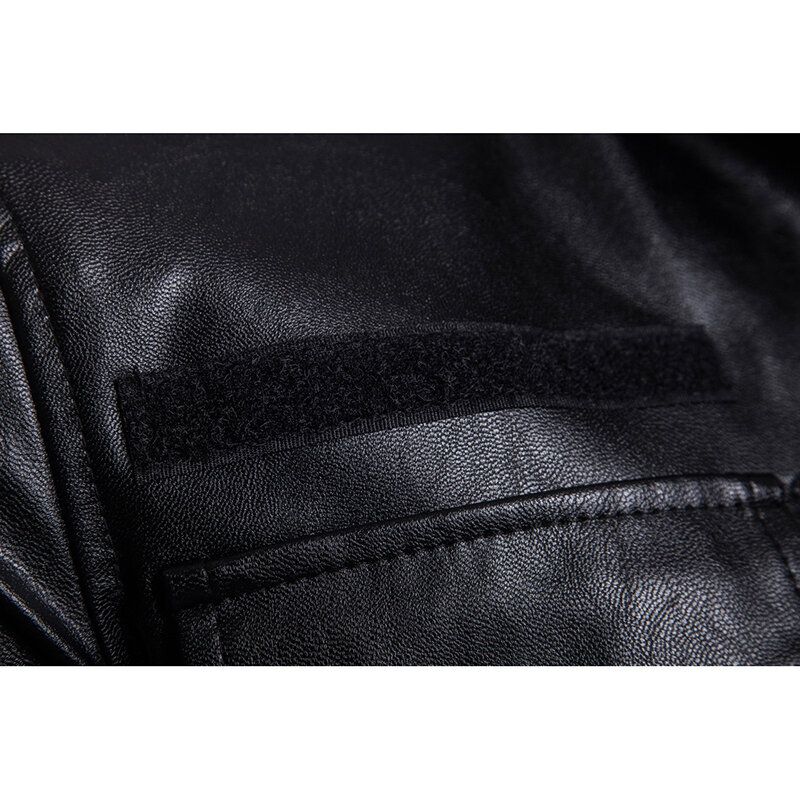 Veste En Similicuir Noir Mi-long Pour Homme Avec Poche Et Col Montant