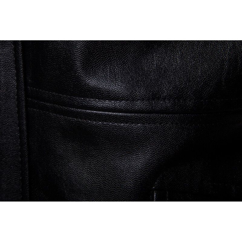 Veste En Similicuir Noir Mi-long Pour Homme Avec Poche Et Col Montant